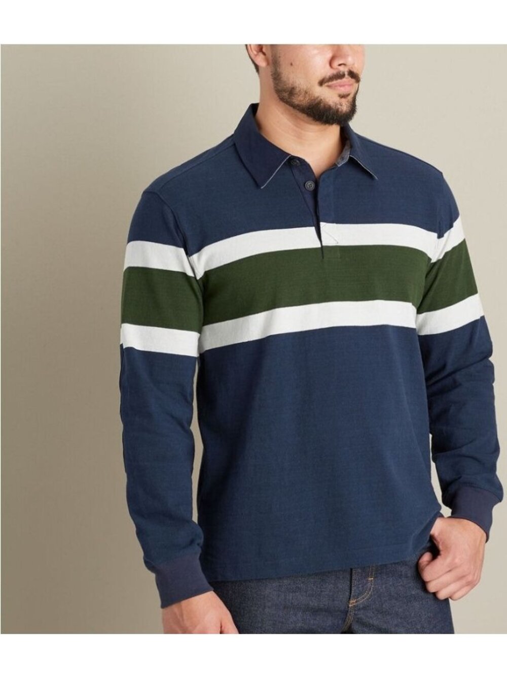 Duluth Trading Mullygrubber Mens Rugby Green Blue Shirt size Large Preppy